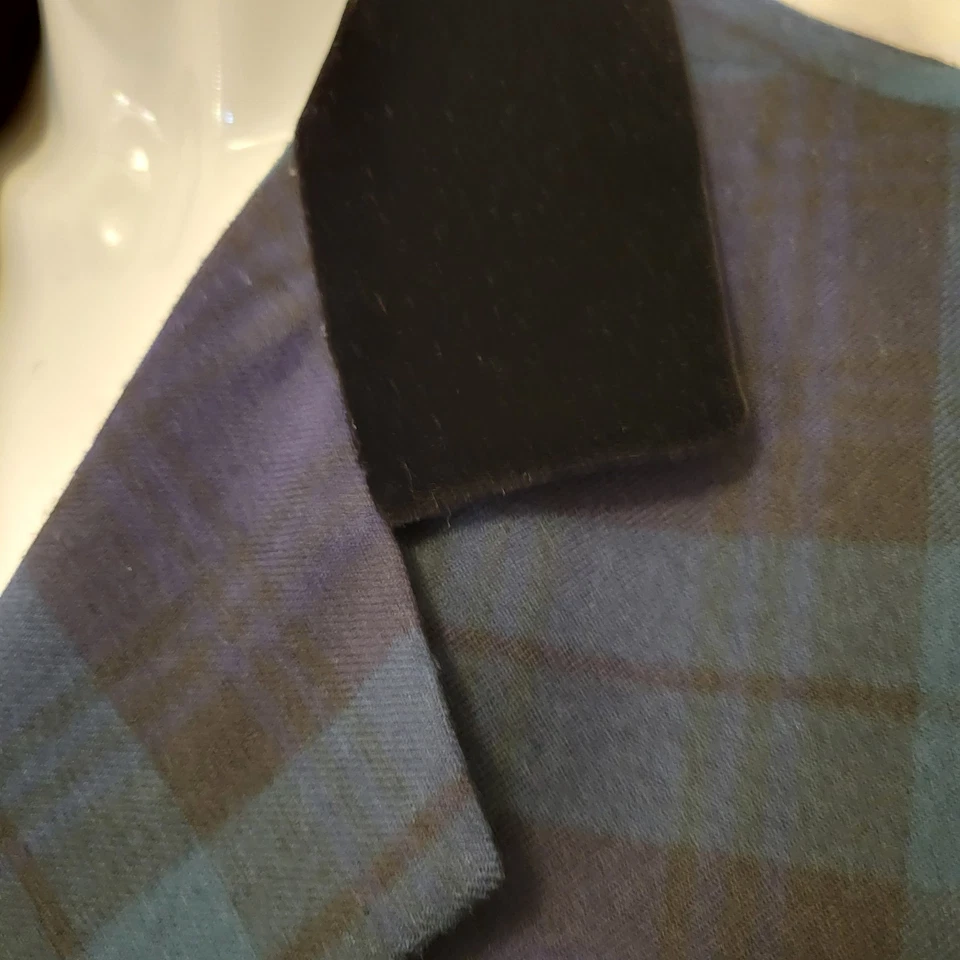 Giorgio Sant' Angelo Chaleco Mujer Grande Lana Tartán Cuadros Terciopelo Rumania Botón Foto 3 de 4