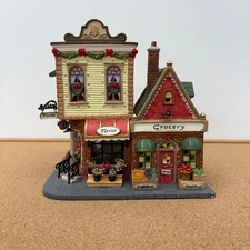 Porcelain Fiber Optic House Florist Grocery Lighted Christmas Village Decor