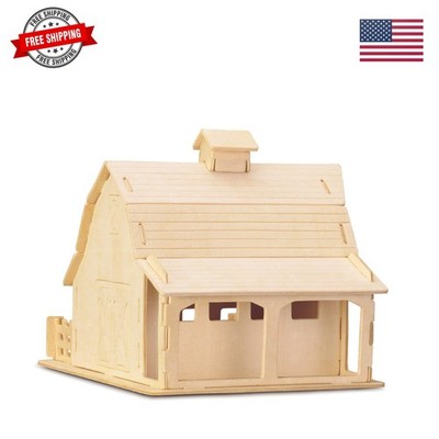 Farm Barn 3D Wooden Barn Toy Building Kit for Kids and Adults - 3D Farm Set K...