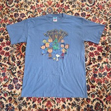 VTG PEANUTS Blue Charlie Brown Cartoon Winter Christmas Tree T-Shirt Medium