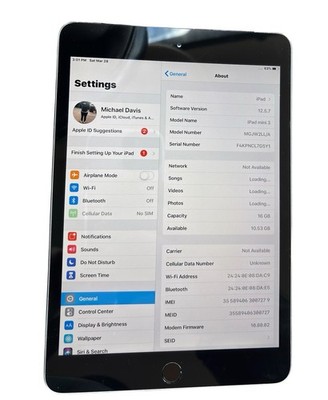 Apple iPad Mini 3 WiFi & Cellular 16GB Gray Tested & Works Model A1600