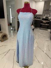 Windsor Light Blue Sequin Square Neck Backless Strappy Maxi Dress XX