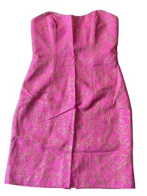 Milly of New York Dress Womens 6 Pink Gold Strapless Silk Glam Party Avant Garde