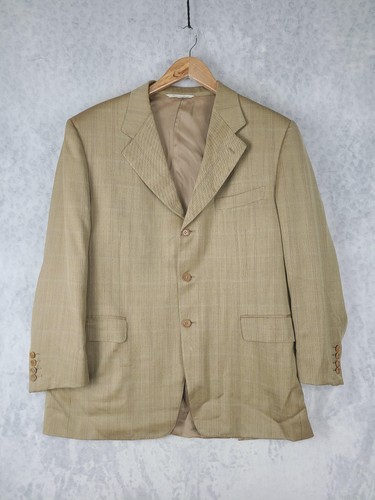 Canali Blazer Mens 44R Beige Herringbone Wool Sport Coat Made Italy Barneys