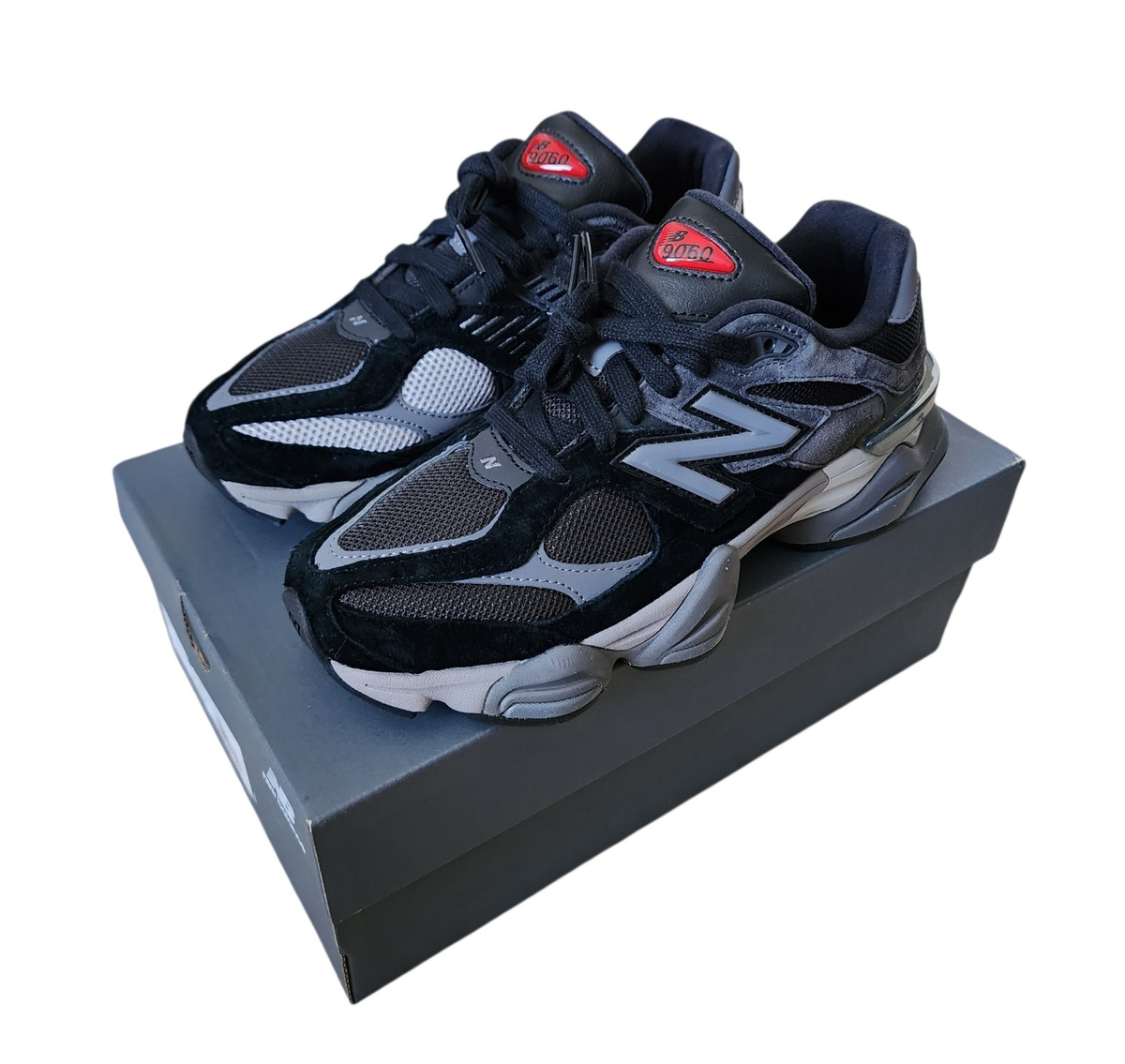 New Balance 9060 Black Castlerock/Rain Cloud Suede Low Top Lace-Up