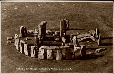 RPPC Stonehenge Salisbury Plain Aerial view vintage postcard n953