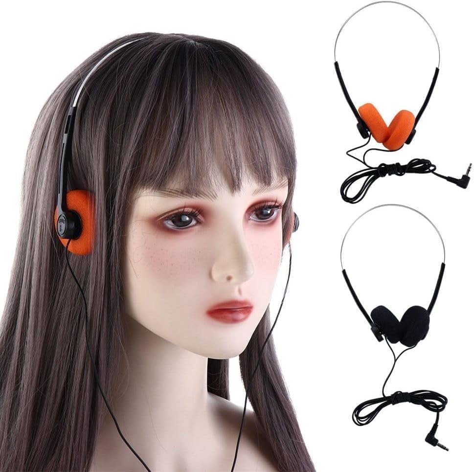 2Pcs Orange Retro On-Ear Headphones,Wired Stereo Headphones, Walkman 