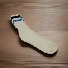 VTG Sock 80's 10-13 Crew Thick Black Blue Stripe Orlon Cotton USA Sports