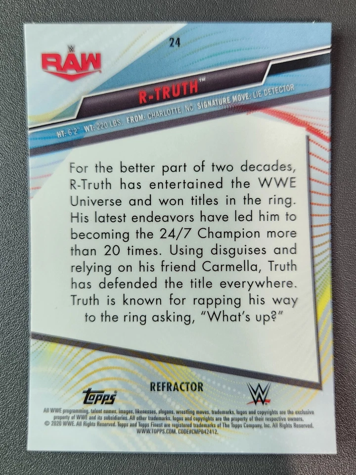 2020 WWE Topps FINEST RAW #24 R-TRUTH REFRACTOR - Image 2 of 2