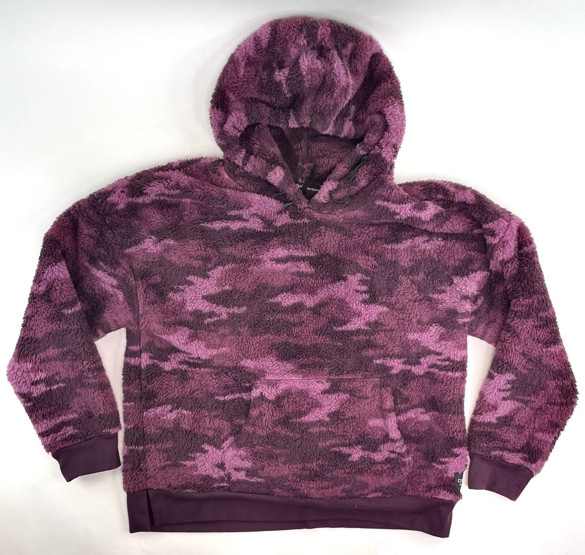 WOMENS CALVIN KLEIN PERFORMANCE SHERPA CAMO PRINT PULLOVER SZ XL HOODIE  PURPLE