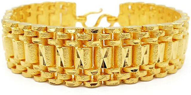 Men&#039;s Band Bracelet Classic 22K 24K Thai Baht Yellow Gold Plated 7.5" Jewelry