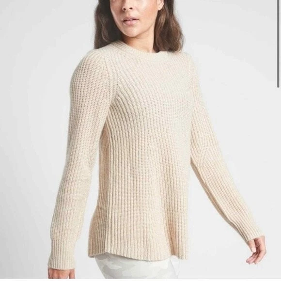 Suéter ATHLETA $129 Sierra Crew Mezcla de Lana en Beige Coco Talla XL Foto 2 de 4