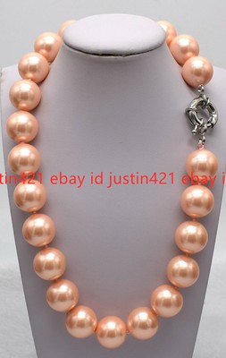 Huge 18mm Natural Pink Shell Pearl Round Beads Necklace 16-36''（Not real pearls）