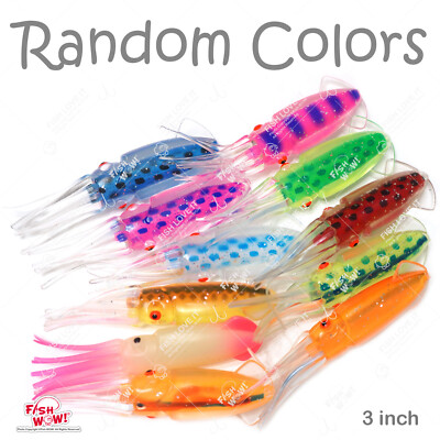 Fish WOW!  100pcs 3'' Fishing 3D Mold Craft Bulb Squid 7.5cm Octopus Mix Colors