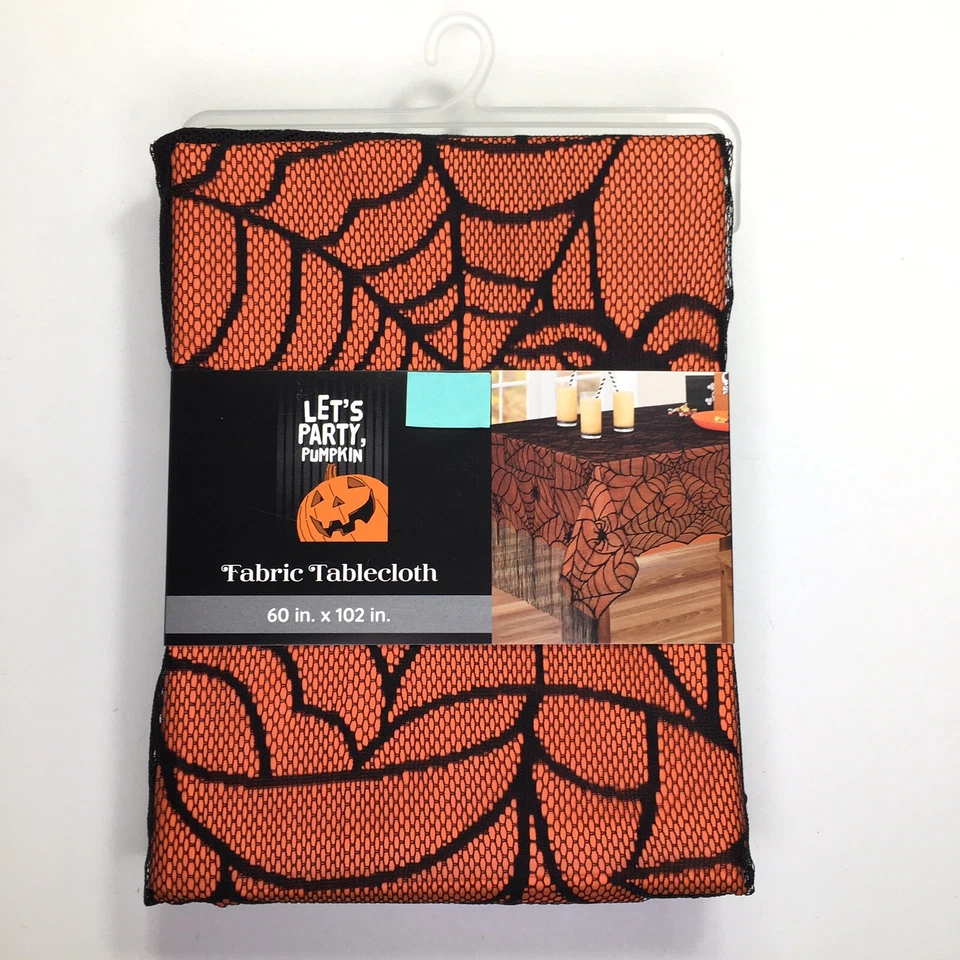 Spider Web Fabric Tablecloth 60x102 Black Lace Overlay Fringe Edge Halloween - Image 2 of 4