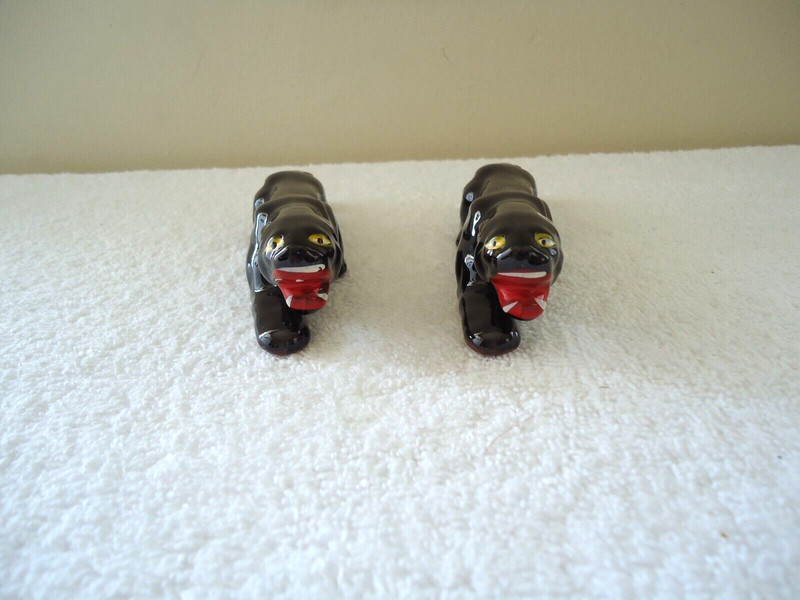 Vintage Set Of 2 Made In Japan Stalking Black Panthers ? Figurines " BEAUTIFUL "