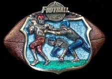 NICELY COLORED FOOTBALL BELT BUCKLE VTG. 1982 GREAT AMERICAN PRODUCTS PEWTER