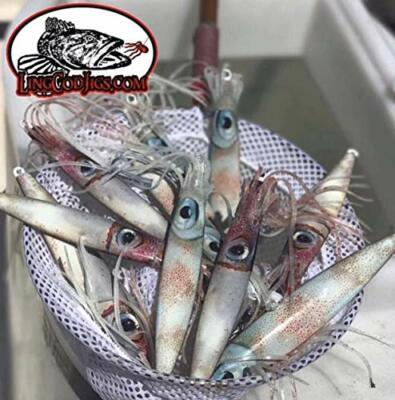 Qty. 2- Lingcod jigs LivingSquid lure glow jigging slow pitch fall flat shipping