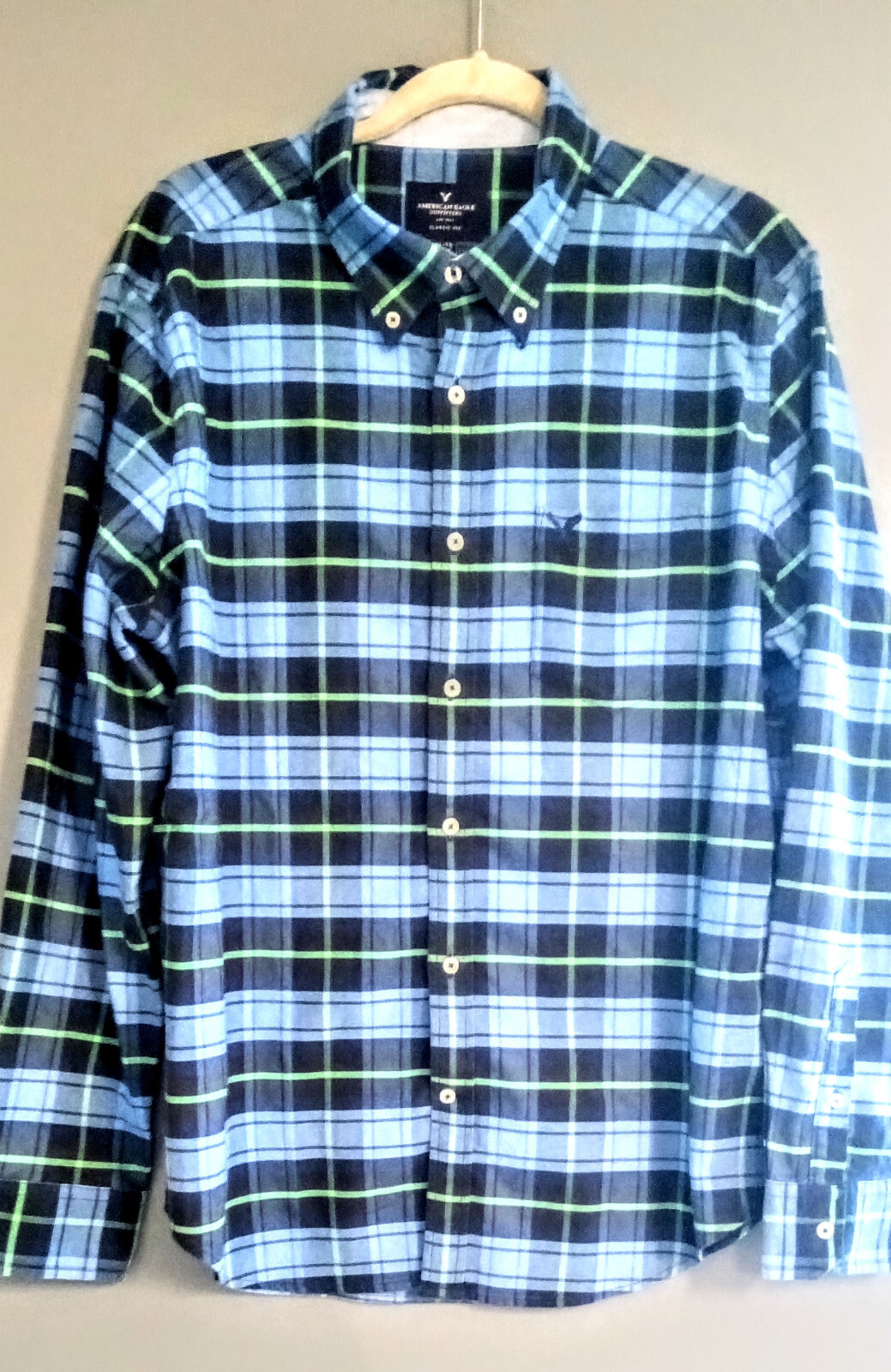 XL American Eagle Outfitters Classic Blue Plaid Classic Fit Mens