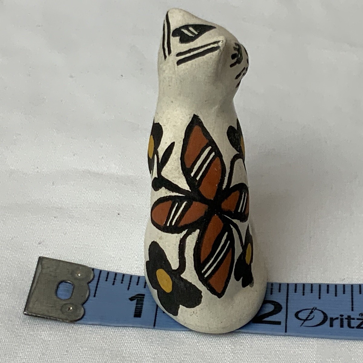 Native American Pottery Miniature Hand Painted Cat Signed
