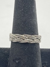 Silver Rope Weave Knot Braided Woven Ring Band Size 8