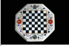 24'' white Marble Chess Game Table Top Inlay pietra dura room home decor