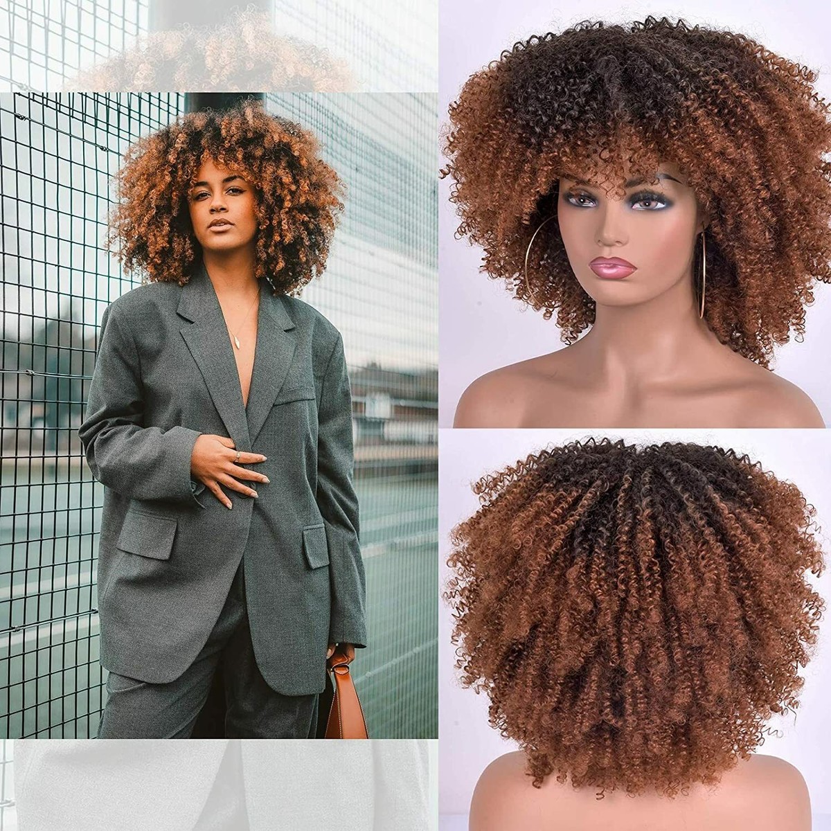 Afro Kinky Curly Wig with Bangs for Black Women 14