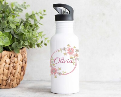Personalisierte Mädchen Strohhalmflasche, Kindergarten, Sport Schulflasche, Metall, 500ml,