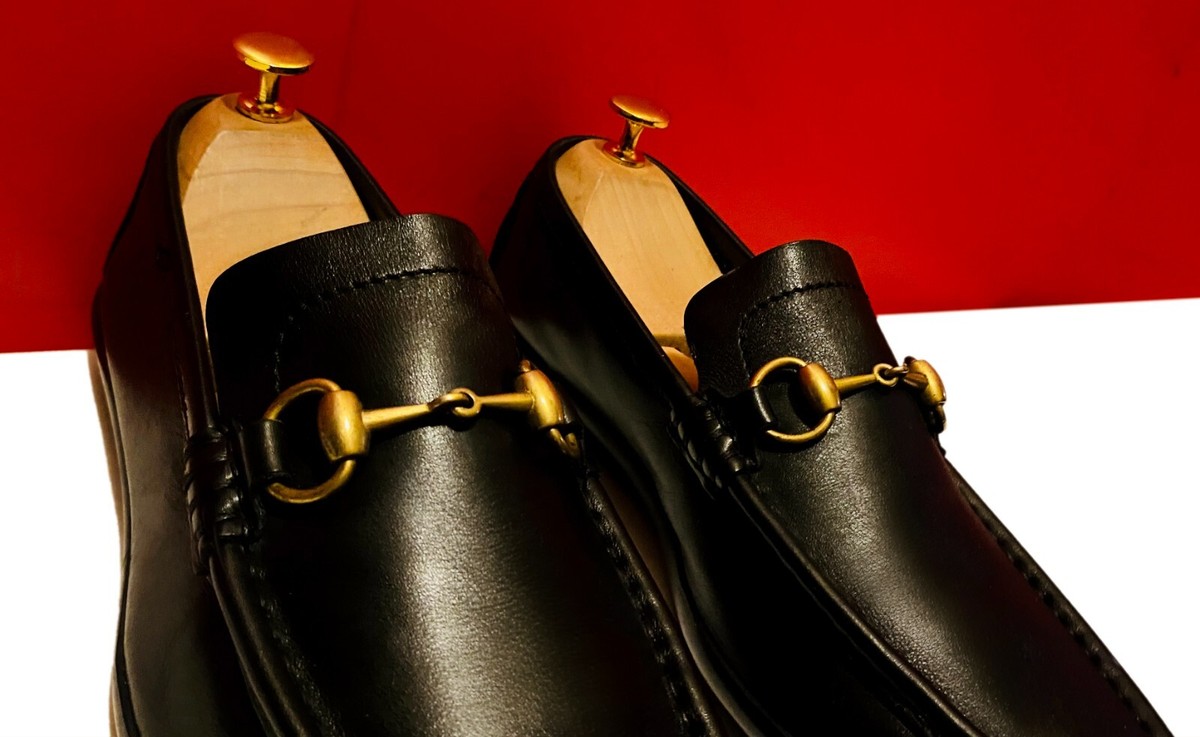$799.00 !! GUCCI MEN RARE BLACK GOLDEN BITS LOAFERS MARKED