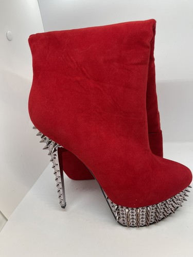 Kush Kouture Knee Hi Red 2" Spiked Platform 6" Stiletto High Heel Boots - 8.5 SZ - Picture 7 of 8