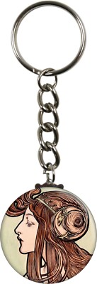 K Keychain - Alphonse Maria Mucha's Stained Glass Woman #1 Fouquet