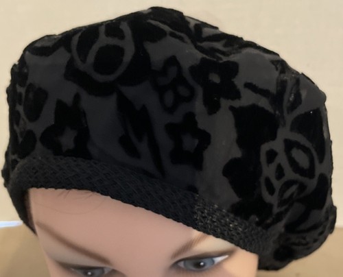 Vintage Ooh La La! French Style Beret Hat Satin/Velvet Embroidered Blend Black - Picture 2 of 15