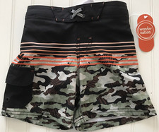 Wonder Nation Boys XS 4-5 Quick Dry Swim Trunks UPF 50 Black Camo New