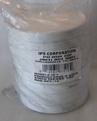 IPS 87516 - TC6 - 6'' PVC Heavy-Duty Techno Glue-On White Caps - Lot of 10