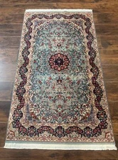 Indo Per'sian Ker'man Rug 3x5, Light Blue, Floral Medallion