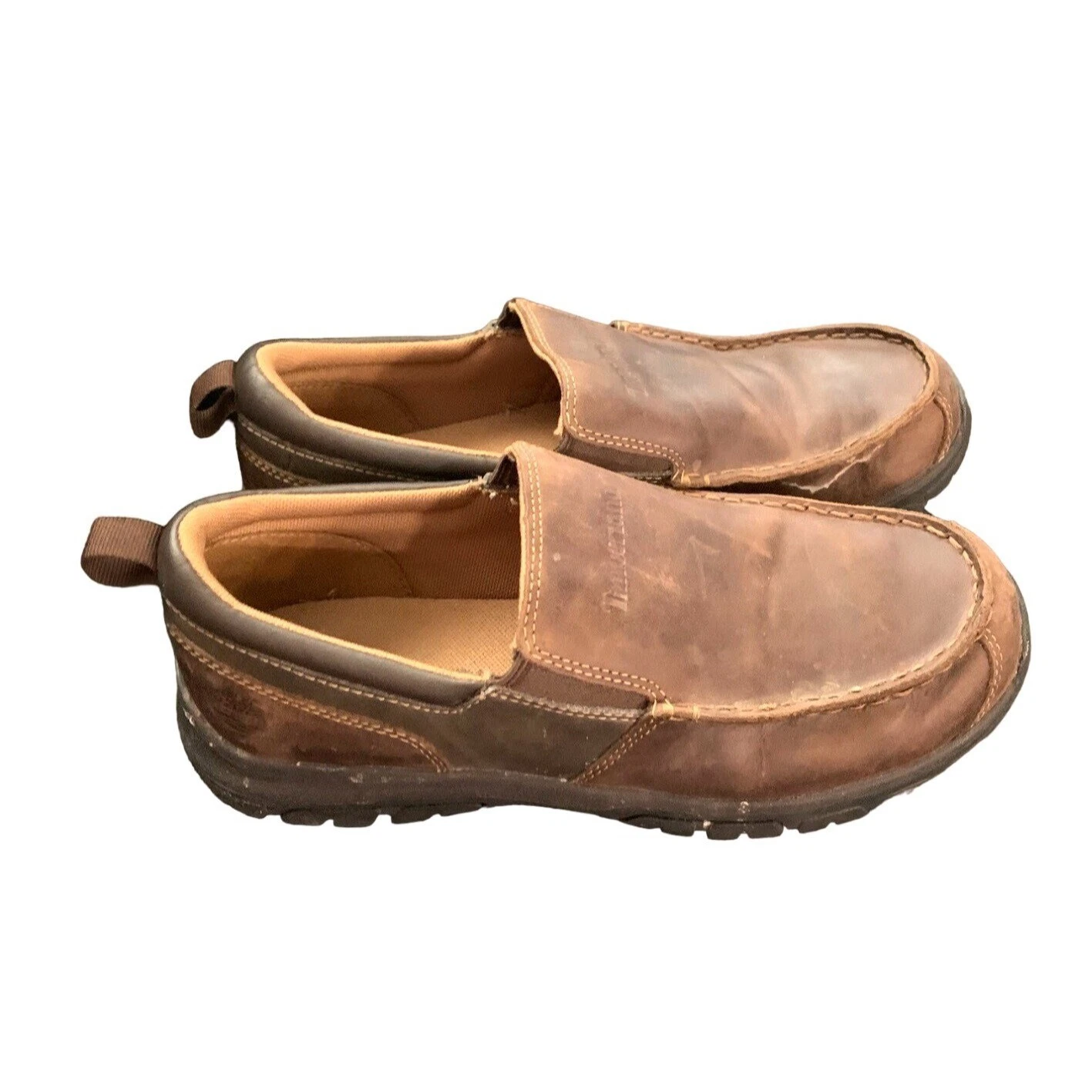 Scarpe mocassino piatto Timberland da uomo taglia 6 in pelle marrone slip on pelle