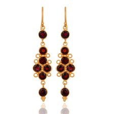 Red Garnet Gemstone Earrings 18K Gold Plated 925 Sterling Silver Jewelry