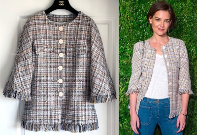 NEW CHANEL 18P MULTICOLOR TWEED FRINGE CC BUTTONS JACKET 34 XS | eBay