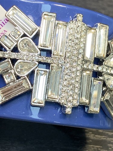 Signed Crystal Glass Cuff Bracket Blue NWT Bling Size Small Petite - Picture 13 of 13