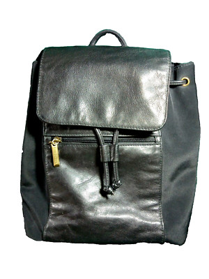 *Gianni Bernini* BACKPACK Black Leather~Draw String ~ Snap~ 2 Zipper Pockets