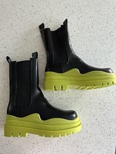 Ego Womens Black With Green Chunky Sole Ankle Biker Boot Uk 6/ Us 8 New