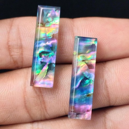 34.00 Ct Ammolite Stone Doublet Rectangle Pair Step Cut Cabochon Loose Gemstone - Picture 2 of 5