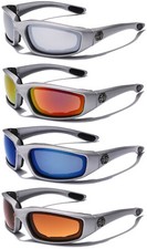 Mirror Lens Silver Men Choppers Padded Motorcycle Goggles Sport Biker Sunglasses