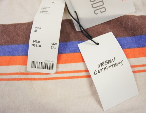 BDG Sweatshirt Mens Medium Beige Crewneck Short Sleeve Striped Urban Outfitters - Picture 4 of 10