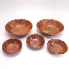 Vintage Wooden Pressed Parquet Bowl Set 10"  6" Decorative Kitchen Display