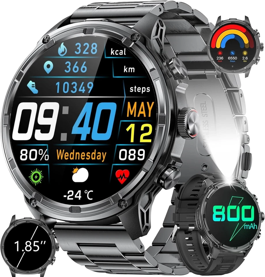 Military Rugged Smart Watch for Men with Bluetooth Call(Answer/Make Call) Gift - Image 2 of 4