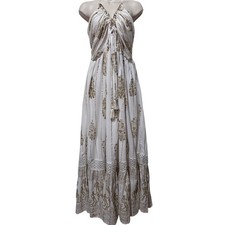 One Size Ananta White with Gold Metallic Maxi Dress with Halter Top