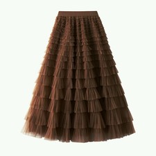 Summer Women Tiered Ruffle Mesh Tulle Skirts Elastic Waist Maxi PartY Dress SIZE