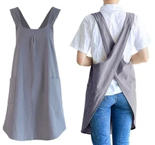 losofar Soft Cotton Linen Apron Cross Back X-Shaped Japanese Style Pinafore D...