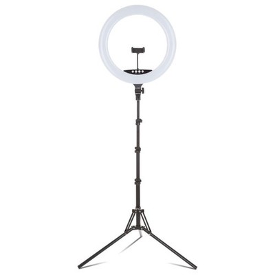 LED Ring Light with Tripod Phone Holder USB Charging Port Wireless Remote for
